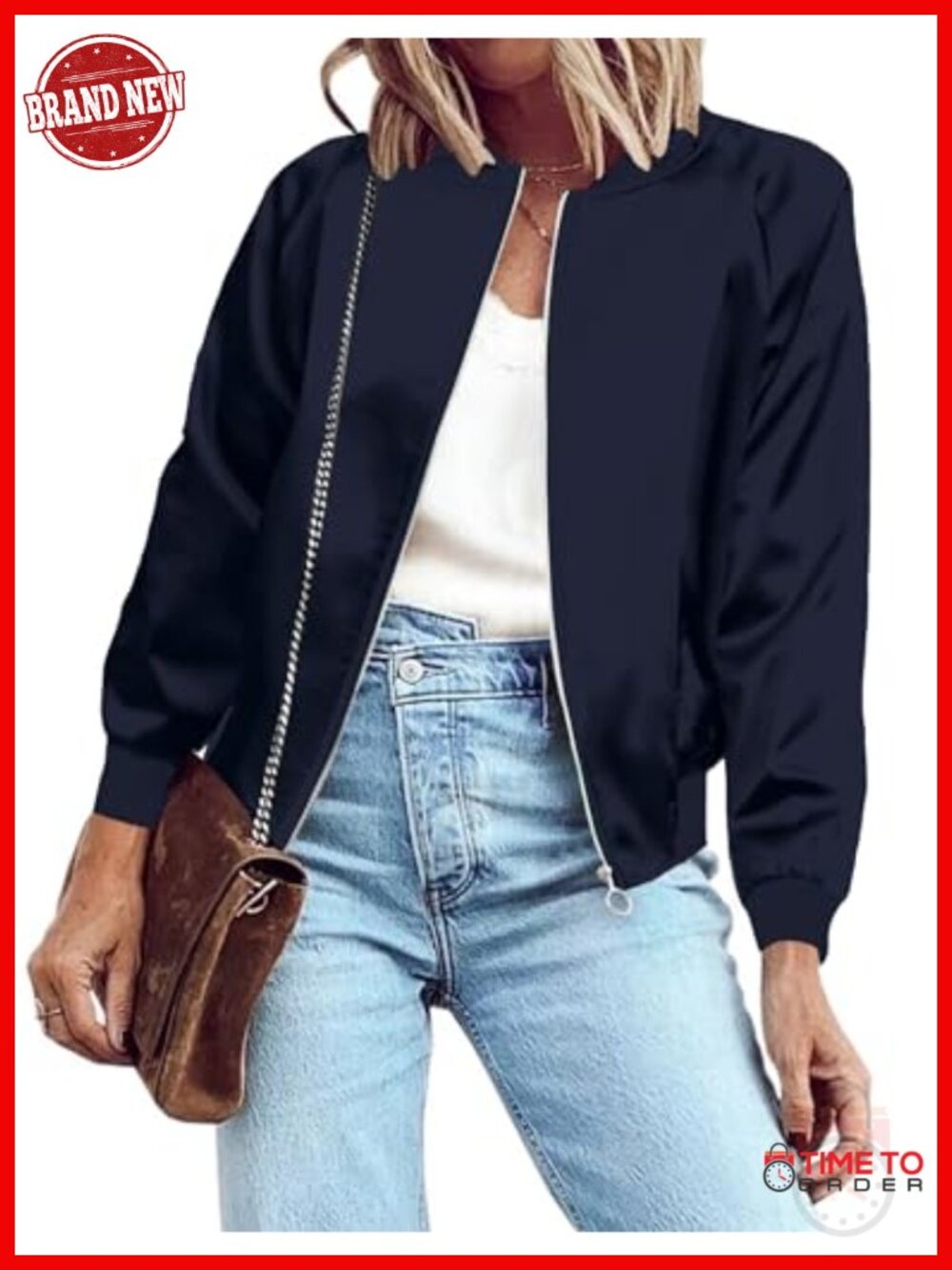 Lightweight Bomber Jacket Zip Up Striped Casual Coat with Pockets